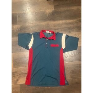 Vintage WinnerMate Sportswear Mens Teal Red Colorblock Polo Shirt Size M Pocket